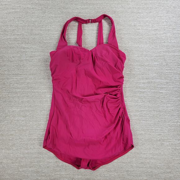 VTG Lands End One Piece Womens 14 Pink Halter Ruched Padded Beach Swimwear - Picture 5 of 14